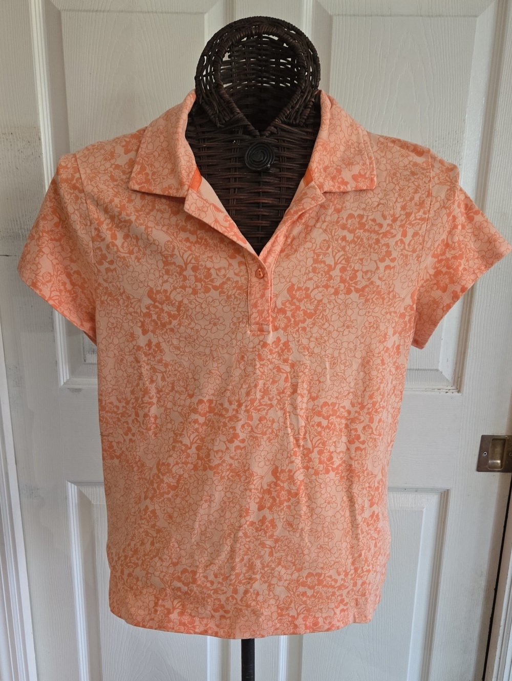 Women's Floral Short-Sleeve Polo in Peach